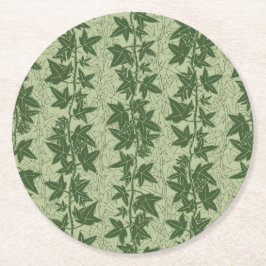 Hedera Ivyつる植物 – 植物性の緑D_Lパターン。 ラウンドペーパーコースター