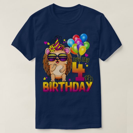 Hedgehog 4th Birthday Shirt 4 Years Old Hedgehog B Tシャツ (デザイン正面)