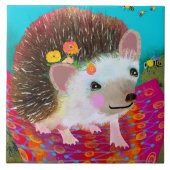 Hedgehog and Bee Ceramic Kitchen Tile タイル (正面)