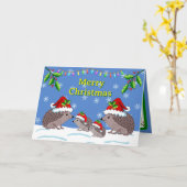 Hedgehog and children Christmas  Card カード (黄色い花)