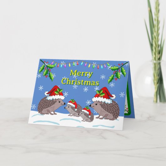 Hedgehog and children Christmas  Card カード (正面)