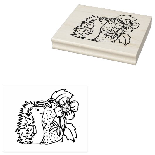 Hedgehog and Strawberries ラバースタンプ (押印)