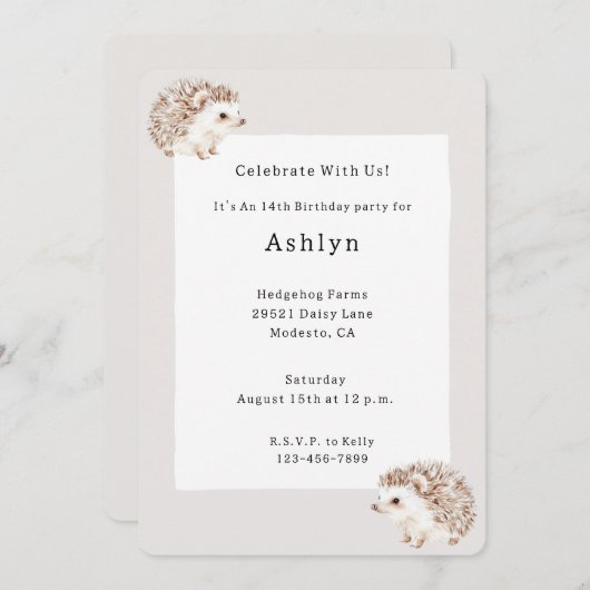 Hedgehog Animal Birthday   招待状 (正面/裏面)