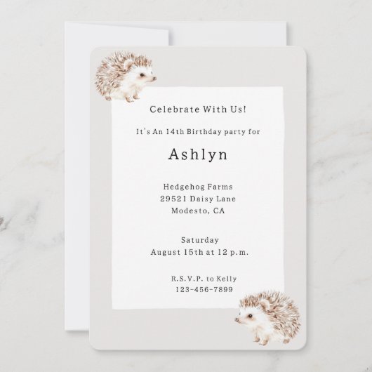 Hedgehog Animal Birthday   招待状 (正面)