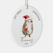 Hedgehog Baby 1st Christmas Photo Ornament セラミックオーナメント (右)