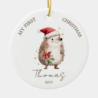 Hedgehog Baby 1st Christmas Photo Ornament セラミックオーナメント