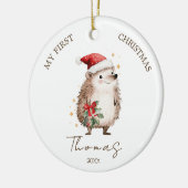 Hedgehog Baby 1st Christmas Photo Ornament セラミックオーナメント (左)
