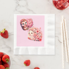 Hedgehog Baby Shower Napkins for Girl | Cute Pink  縁ありランチョンナプキン
