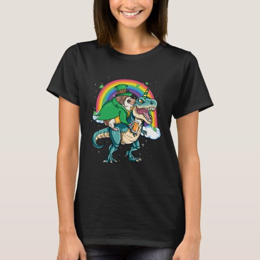 Hedgehog Beer Dino Rex Horn Rainbow Tシャツ (正面)