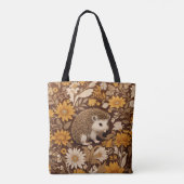 Hedgehog Brown Floral William Morris Inspired トートバッグ (裏面)