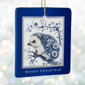 Hedgehog Chinoiserie Blue Toile Floral Christmas セラミックオーナメント