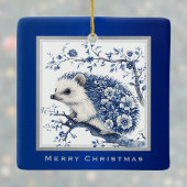 Hedgehog Chinoiserie Blue Toile Floral Christmas セラミックオーナメント