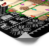 Hedgehog Christmas Lights Ugly Sweater Funny Santa ポスター (角)