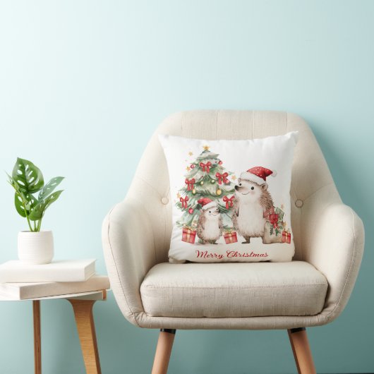 Hedgehog Christmas Tree Presents Kids クッション (椅子)