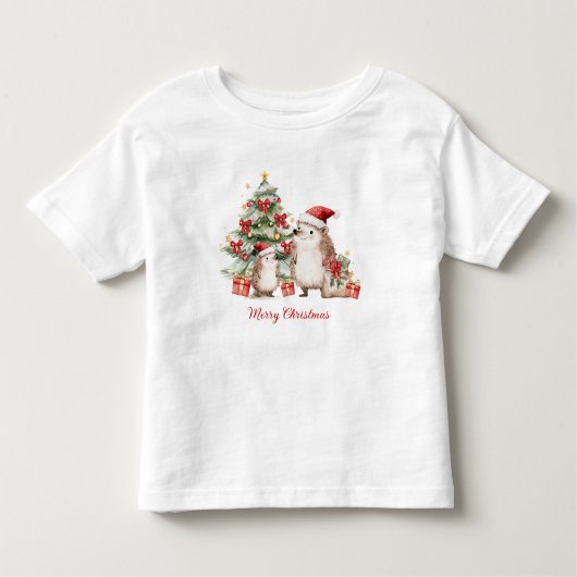 Hedgehog Christmas Tree Presents Kids トドラーTシャツ (正面)