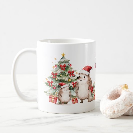 Hedgehog Christmas Tree Presents Mug コーヒーマグカップ (ドーナツ)