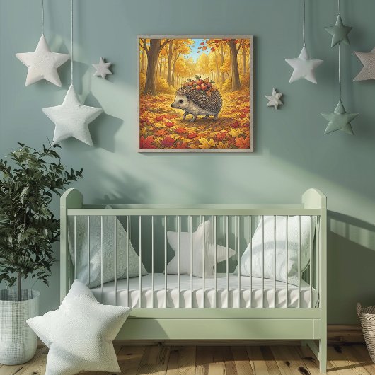 Hedgehog Forest Animals Nursery Poster ポスター