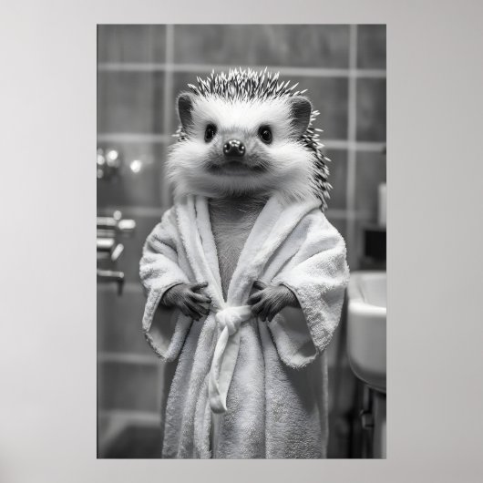 Hedgehog in Bathrobe Art Print, Funny Bathroom ポスター (正面)