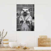 Hedgehog in Bathrobe Art Print, Funny Bathroom ポスター (キッチン)