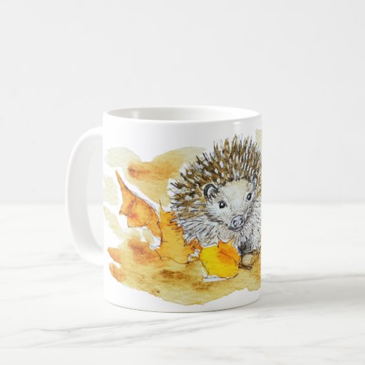 Hedgehog In Fall Leaves コーヒーマグカップ (正面左)
