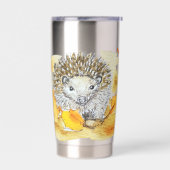 Hedgehog In Fall Leaves 保温保冷タンブラー (左面)