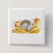 Hedgehog In Fall Leaves 缶バッジ (正面)