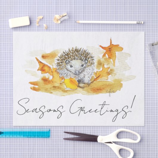 Hedgehog In Fall Leaves 薄葉紙 (クラフト)