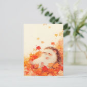 Hedgehog Lying in Autumn Maple Leaves ポストカード (スタンド正面)