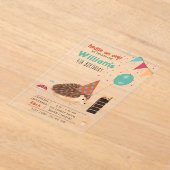 Hedgehog Mushroom Woodland Forest Balloon Birthday アクリル招待状 (レイダウン)