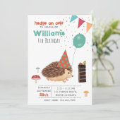 Hedgehog Mushroom Woodland Forest Balloon Birthday 招待状 (スタンド正面)
