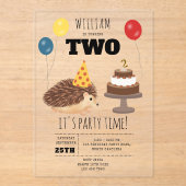 Hedgehog Mushroom Woodland Forest Funny Birthday アクリル招待状 (正面)