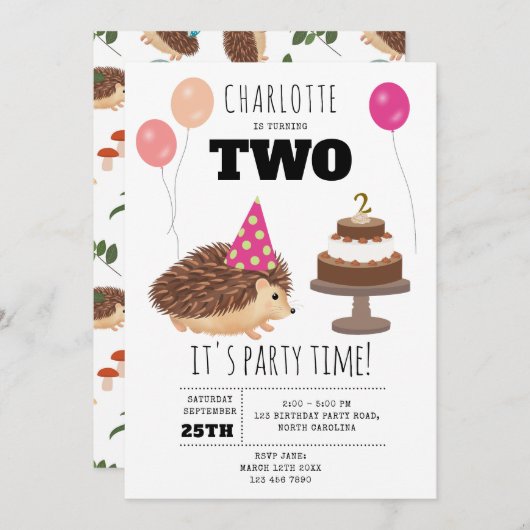 Hedgehog Mushroom Woodland Forest Funny Birthday 招待状 (正面/裏面)