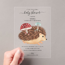 Hedgehog Mushroom Woodland Funny Baby Shower アクリル招待状