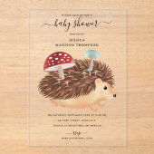 Hedgehog Mushroom Woodland Funny Baby Shower アクリル招待状 (正面)