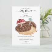 Hedgehog Mushroom Woodland Funny Baby Shower 招待状 (スタンド正面)