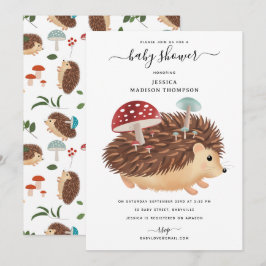 Hedgehog Mushroom Woodland Funny Baby Shower 招待状