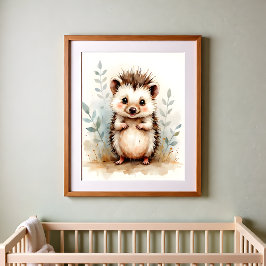 Hedgehog Nursery Wall Art – Woodland Baby Room  ポスター