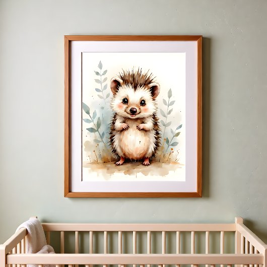 Hedgehog Nursery Wall Art – Woodland Baby Room  ポスター
