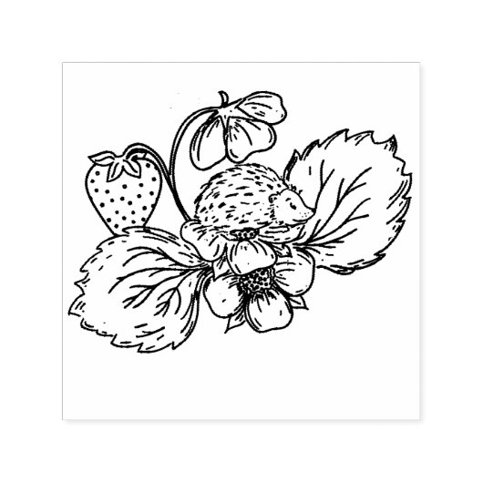 Hedgehog on Strawberry Plant Stamp セルフインキングスタンプ (デザイン)