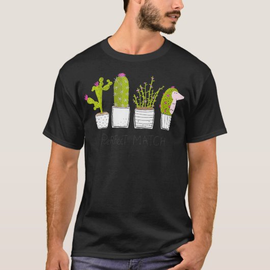 Hedgehog Perfect Match Cacti Cactus Tシャツ (正面)
