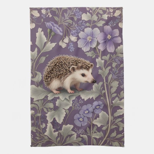Hedgehog Purple William Morris Inspired Floral キッチンタオル (縦)