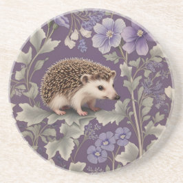 Hedgehog Purple William Morris Inspired Floral コースター