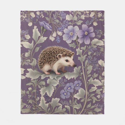 Hedgehog Purple William Morris Inspired Floral フリースブランケット (正面)