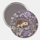 Hedgehog Purple William Morris Inspired Floral マグネット (正面/裏面)