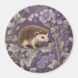 Hedgehog Purple William Morris Inspired Floral マグネット