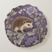 Hedgehog Purple William Morris Inspired Floral ラウンドクッション (裏面)