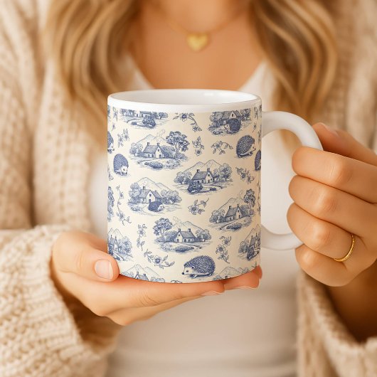 Hedgehog Toile de Jouy Mug Cute Woodland Animal Co コーヒーマグカップ