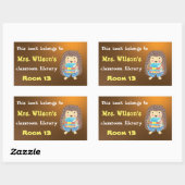 Hedgehog with Books Classroomライブラリ蔵書票 長方形シール (シート)