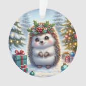 Hedgehog with Holly Wreath & Tree Lights オーナメント (正面)