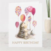 Hedgehog with pink balloons Happy Birthday カード (正面)